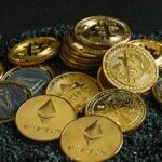 a pile of bitcoins sitting on top of a pile of gravel