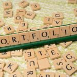 portfolio, wooden tiles, word