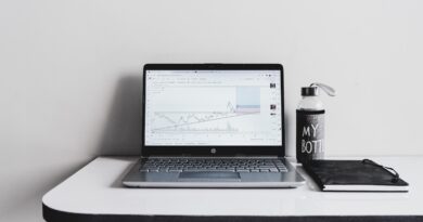 a laptop computer sitting on top of a white desk