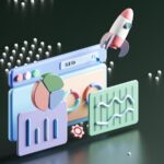 a computer screen with a rocket on top of it