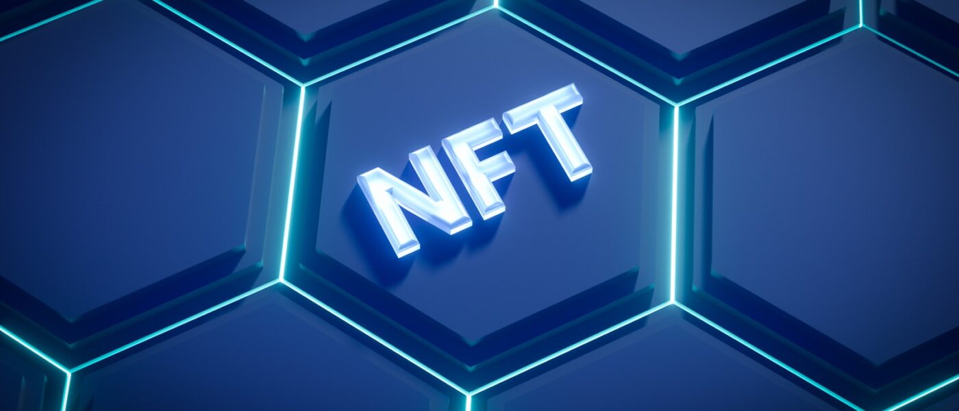 a blue hexagonal background with the word nft on it