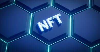 a blue hexagonal background with the word nft on it