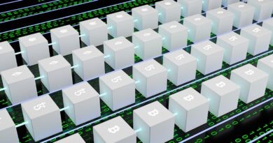 a large array of white cubes with numbers and symbols on them