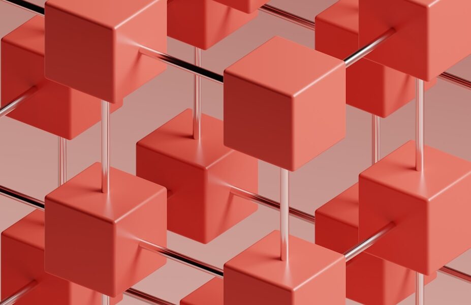 a group of red cubes on a gray background