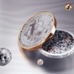 a bitcoin in a box surrounded by other coins