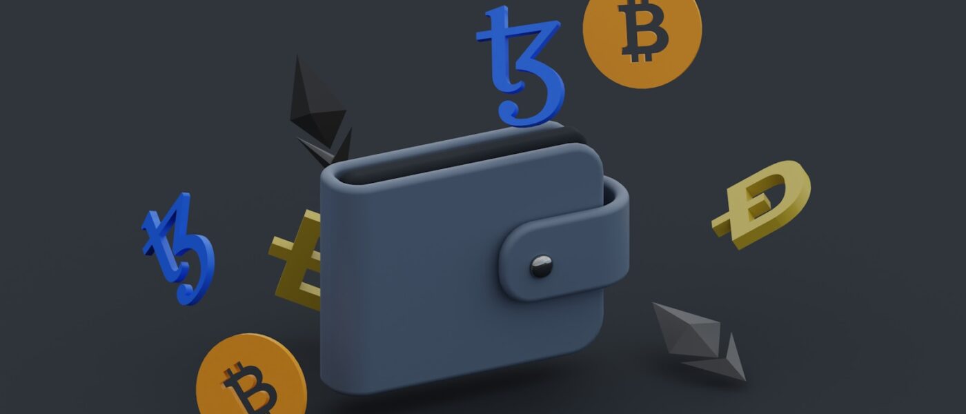 a wallet with bitcoins falling out of it
