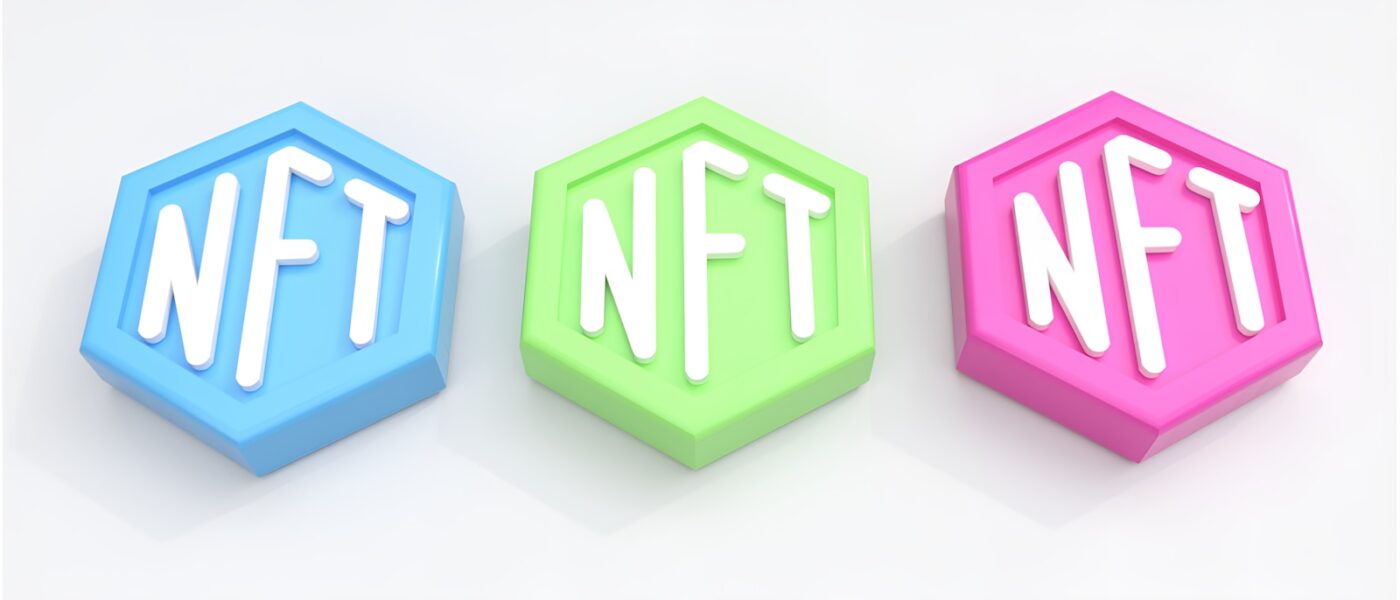 three different colored blocks with the letters nft and nft on them
