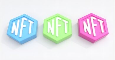 three different colored blocks with the letters nft and nft on them